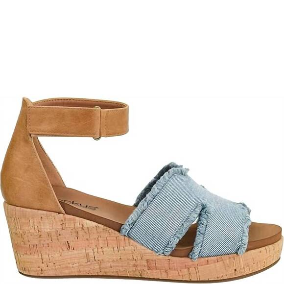 CORKYS FOOTWEAR Shoes - NEW CORKYS FOOTWEAR women's rom com cork wedge sandal in blue denim